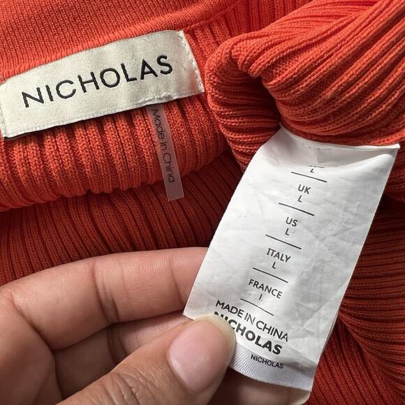 Nicholas Giuliana Ribbed Knit Midi Belted Sweater Dress Large Orange Stretchy - Picture 15 of 16